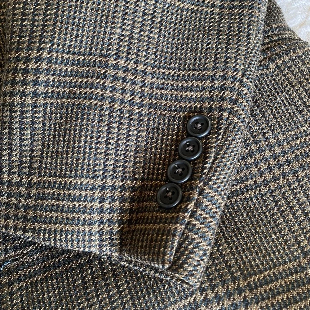 VTG Chaps Ralph Lauren Blazer Men 41R Olive Brown Houndstooth Canada Coat Wool